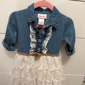 Little Lass Denim and White Lace Dress